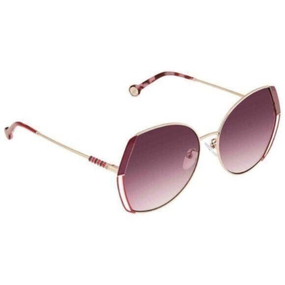Carolina Herrera Sunglasses  SHE162 Oversized Geometric Gold Burgundy Metallic - Picture 9 of 13